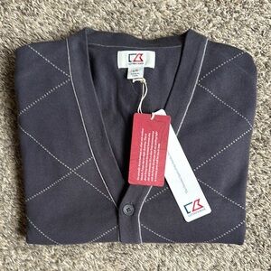 NWT Cutter & Buck Gray Argyle Men's Sweater Size Large